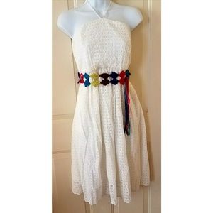 🛍 HD In Paris WhiteCotton Eyelet Halter dress